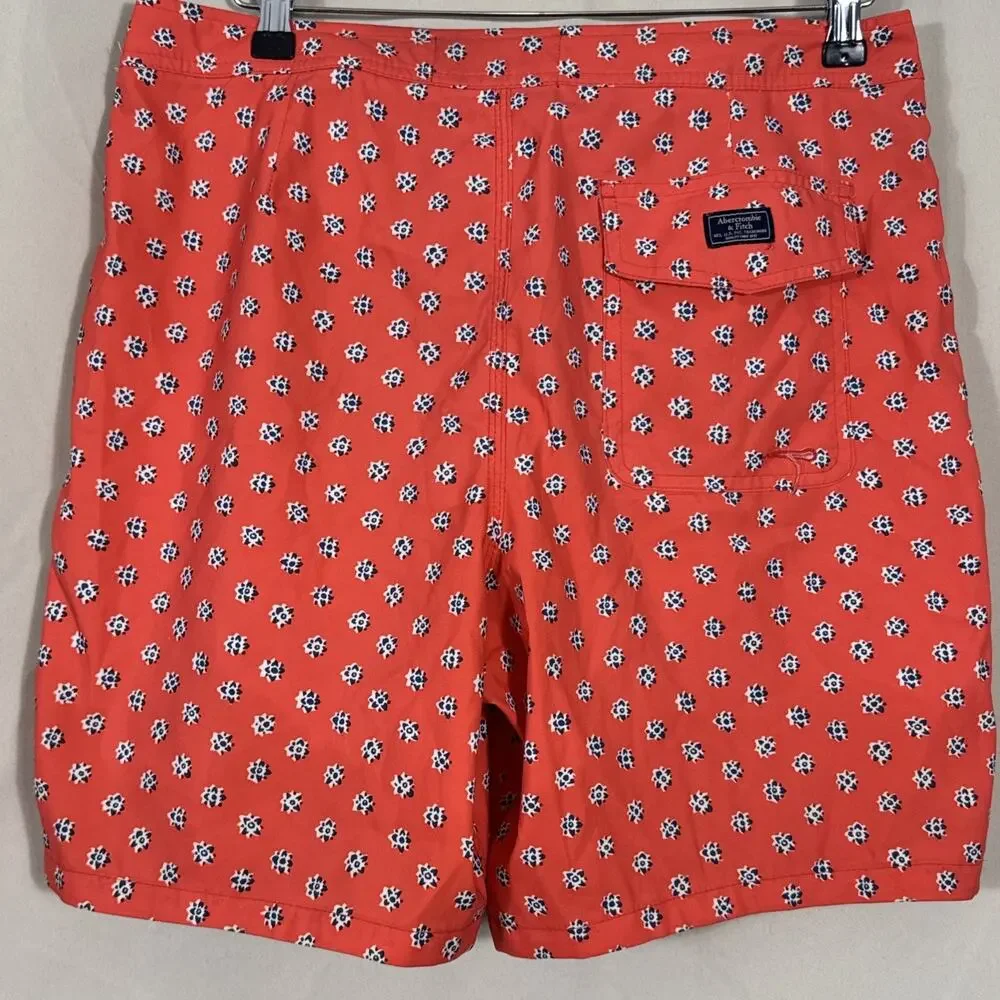 Abercrombie & Fitch Mens 33 Swim Trunks Floral Red Preppy Coastal Board Shorts